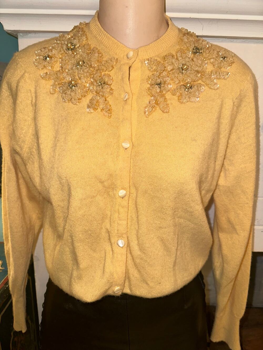 VINTAGE 50's 60's  BEADED CASHMERE CARDIGAN SWEATER